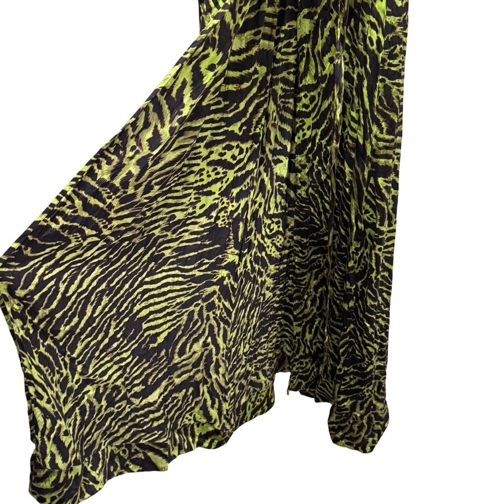 GANNI Stretch Silk Satin Tiger Stripe Wrap Dress Scandi Eclectic Blck Grn 38/6/M - Picture 7 of 15